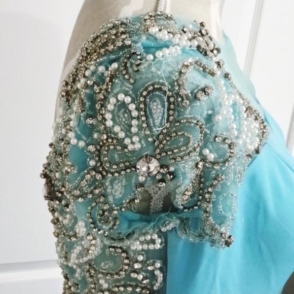 Dave and Johnny Light Blue Bejeweled Dress - Picture 2 of 6